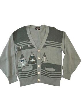 VINTAGE West Bay Polo club cardigan sweater nautical green grandpacore medium